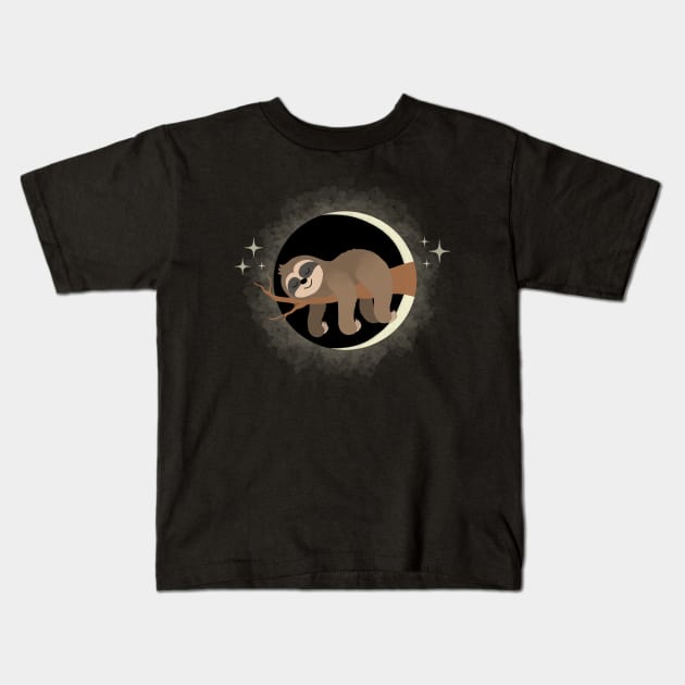 Lazy Sloth Solar Eclipse Kids T-Shirt by pako-valor